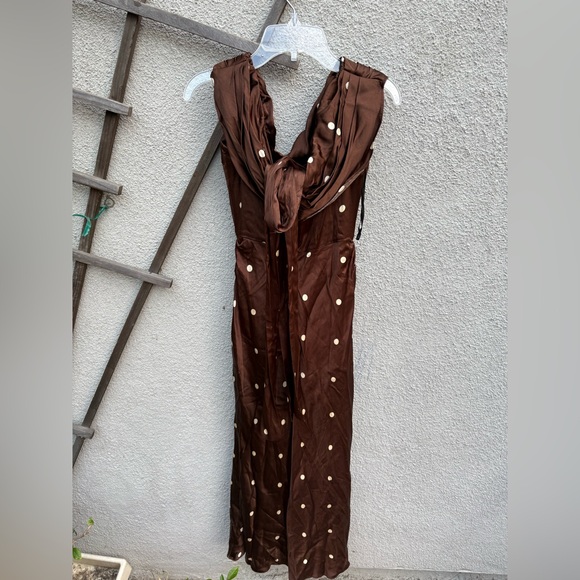 LPA Luisa Polka Dot Midi Dress Detachable Scarf Brown Cream NEW with tags! - Picture 13 of 13
